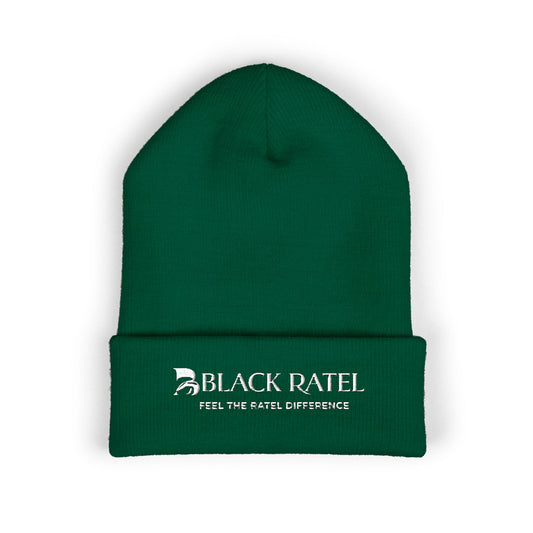 Embroidered "Black Rain" Classic Cuffed Beanie — Minimal Streetwear Knit Hat