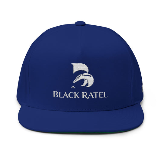 Black Ratel Embroidered Flat Bill Cap — Bold Logo Snapback Hat