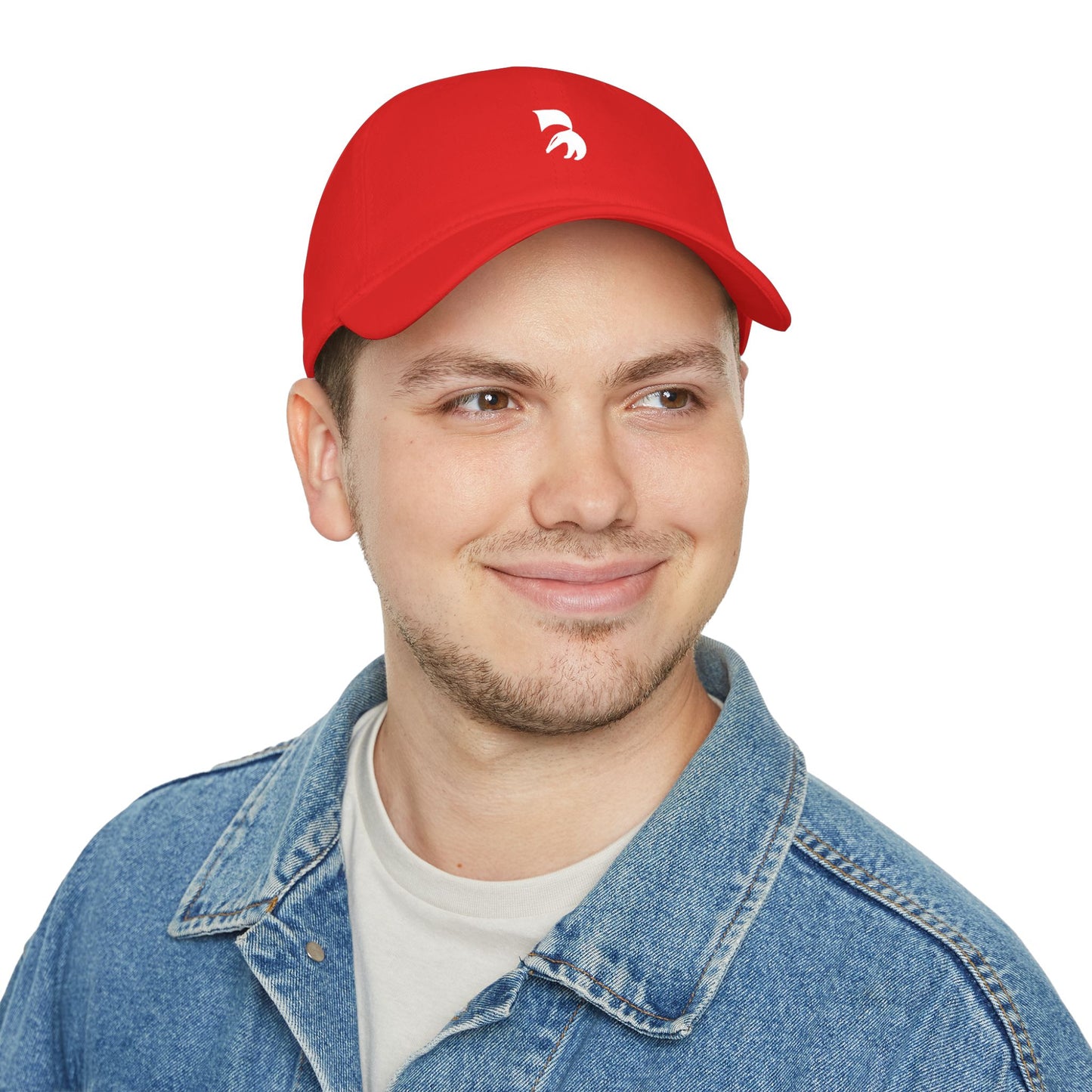 Minimal Red Baseball Cap with White Abstract Logo — Low Profile Hat
