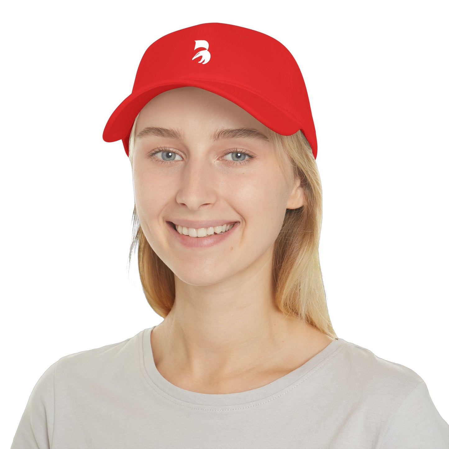 Minimal Red Baseball Cap with White Abstract Logo — Low Profile Hat