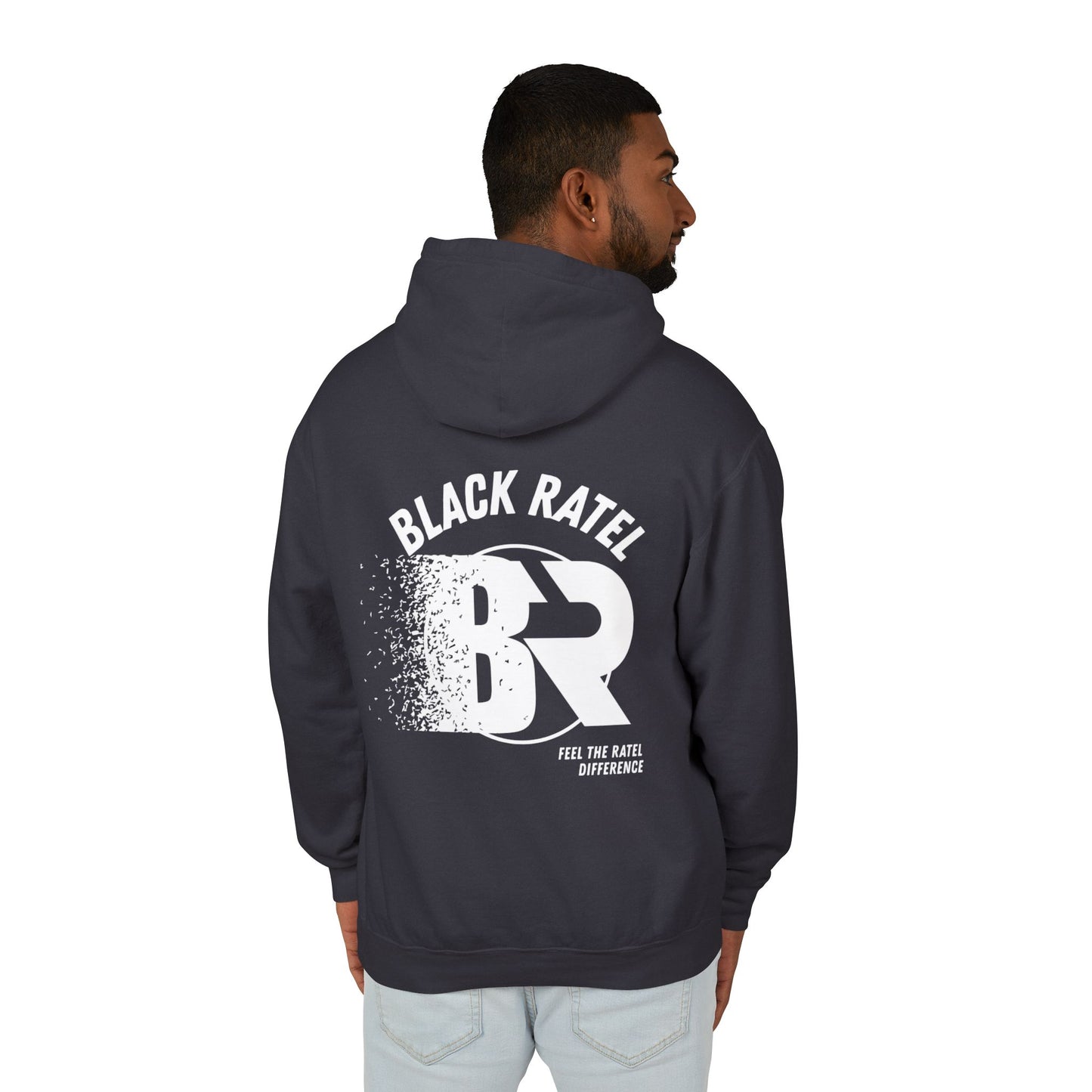 Black Ratel BR Distressed Logo Hoodie — Lightweight Unisex Hooded Sweatshirt
