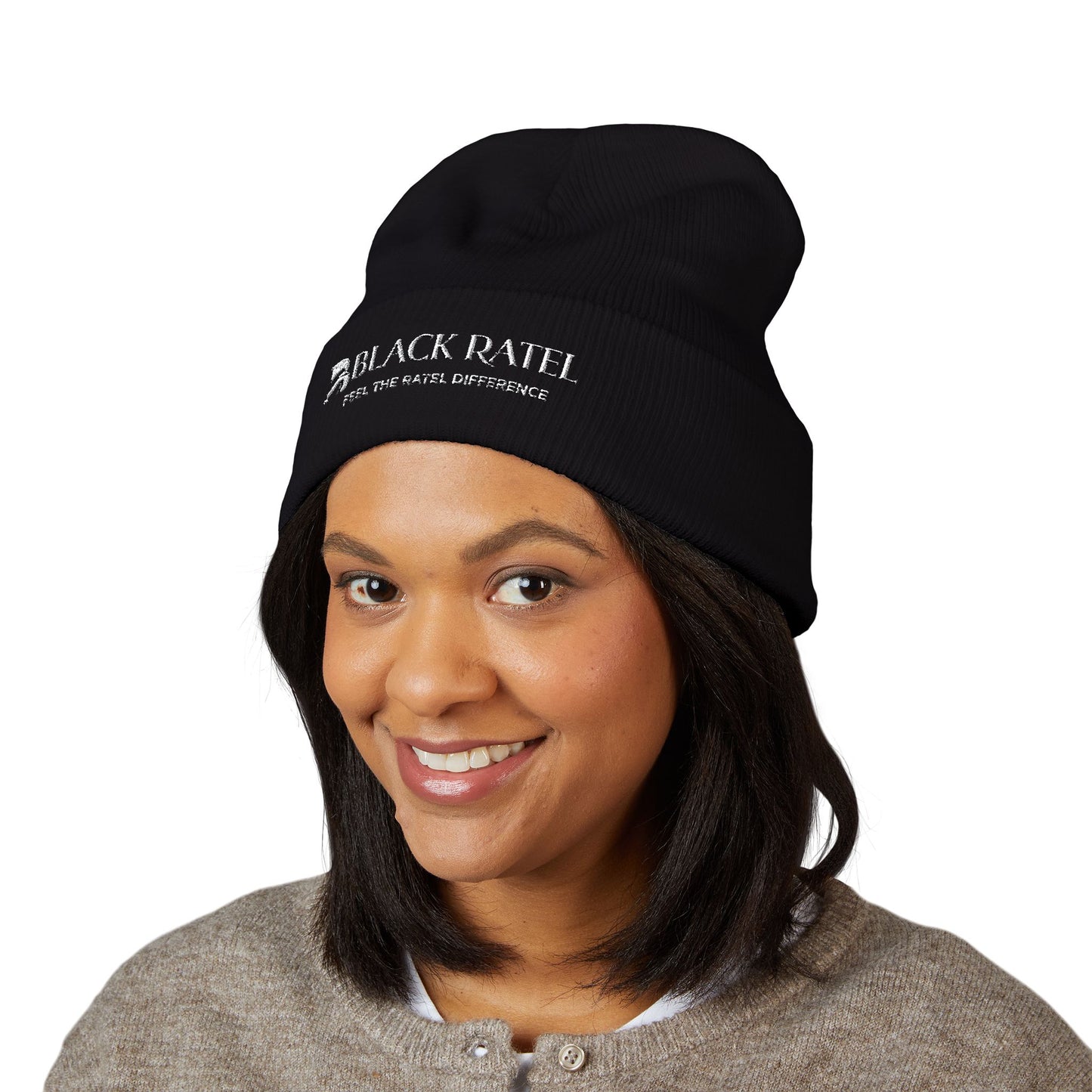Embroidered "Black Rain" Classic Cuffed Beanie — Minimal Streetwear Knit Hat