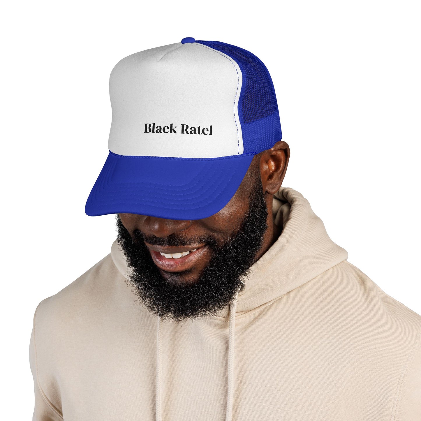 Black Ratel Trucker Cap – Minimal Text Mesh Hat