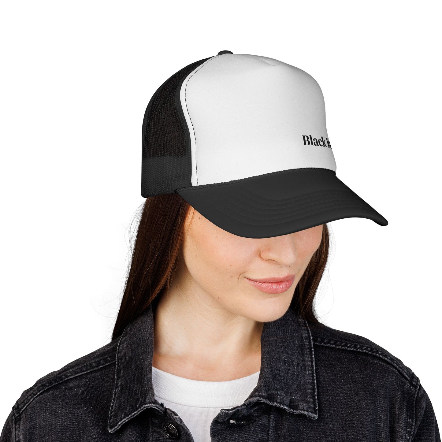 Black Ratel Trucker Cap – Minimal Text Mesh Hat