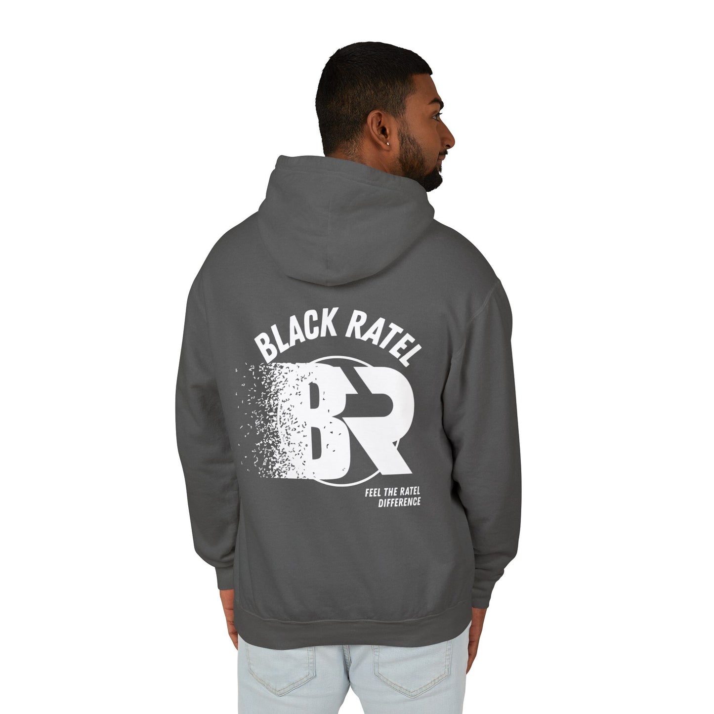 Black Ratel BR Distressed Logo Hoodie — Lightweight Unisex Hooded Sweatshirt