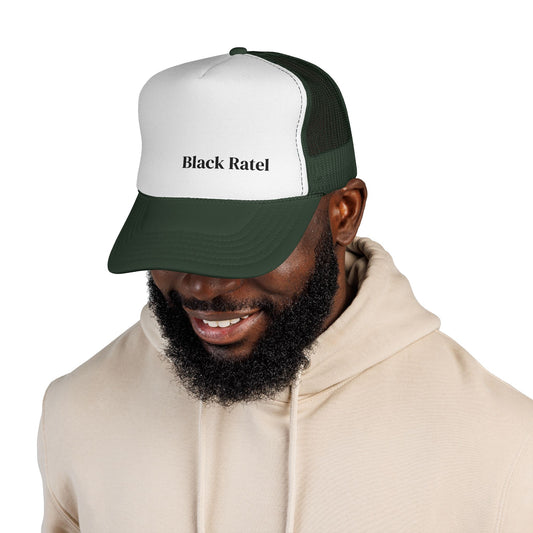Black Ratel Trucker Cap – Minimal Text Mesh Hat