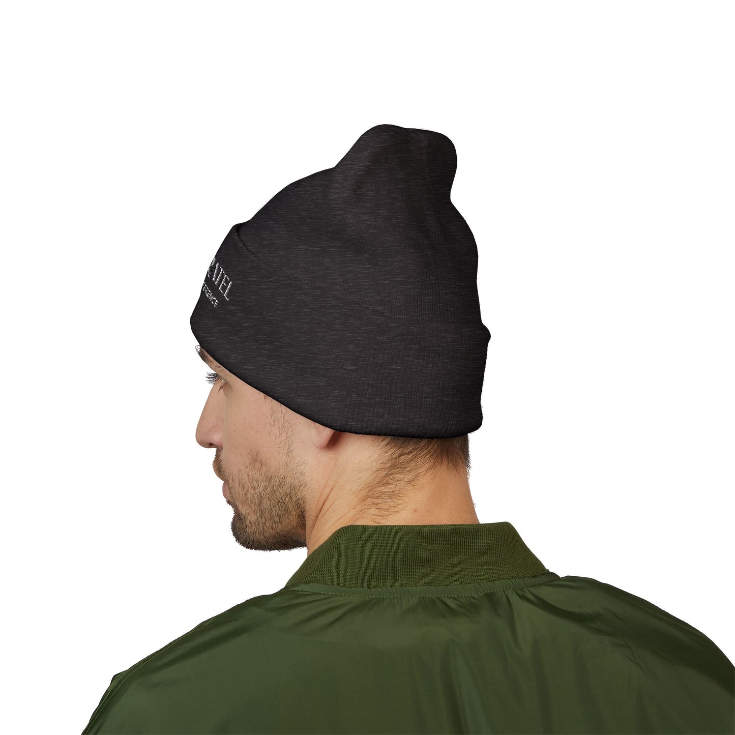 Embroidered "Black Rain" Classic Cuffed Beanie — Minimal Streetwear Knit Hat